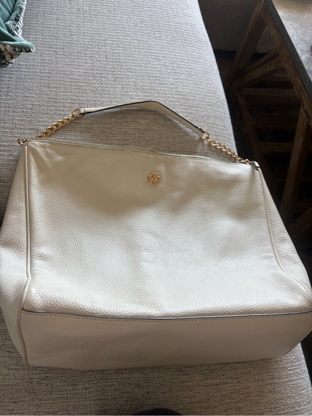 Tory Burch Cream Leather Chain-Handle Shoulder Bag